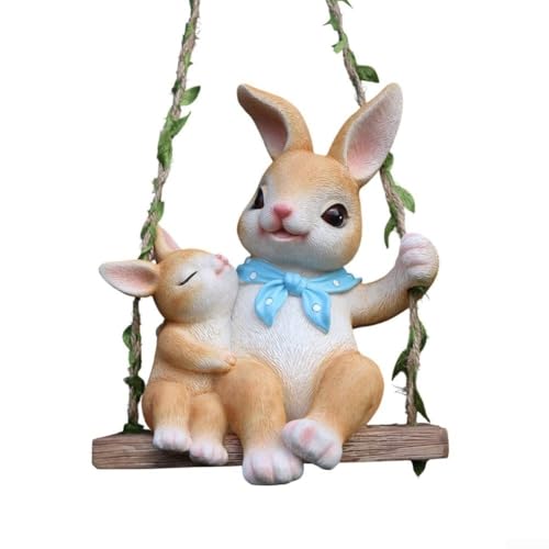 Hase aus Kunstharz für Gärten, skurrile Baum-Hängefigur für den Außenbereich (A) von Springwillfly