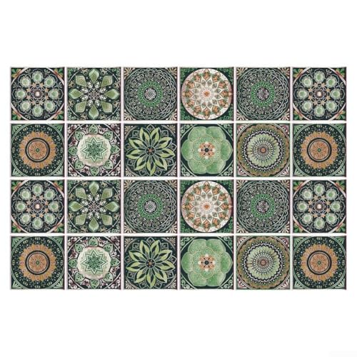Innovatives Home Styling 24 Stück selbstklebende Wandaufkleber mit charmanten grünen Mandala-Designs (15 cm) von Springwillfly