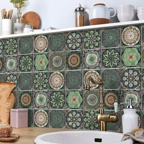 Innovatives Home Styling 24 Stück selbstklebende Wandaufkleber mit charmanten grünen Mandala-Designs (20 cm) von Springwillfly