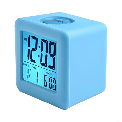 LCD Digitaler Wecker im stylischen quadratischen Design mit schützender Silikonschicht (Blau) von Springwillfly