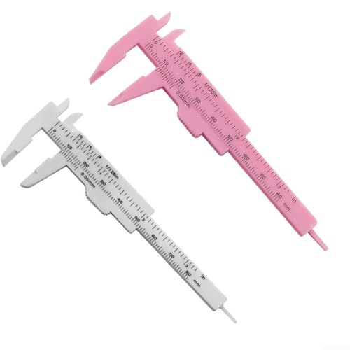 Mini-Gleitlehre aus Kunststoff, 2 Stück, für einfaches Tragen und präzise Messung (weiß und rosa) von Springwillfly