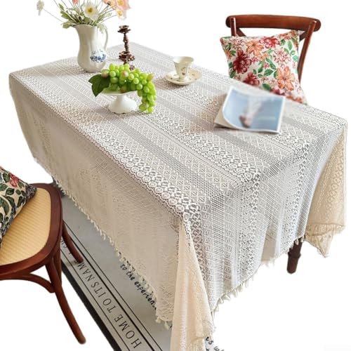 Moderne Leinenoptik Tischdecke mit Quasten und Linien-Design für Ihr Zuhause (80 x 80 cm) von Springwillfly