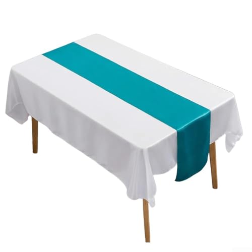 Moderner Satin-Tischläufer, perfekt für Hochzeiten und Bankette, verbessert mühelos die Ästhetik des Tisches (Pfauengrün) von Springwillfly
