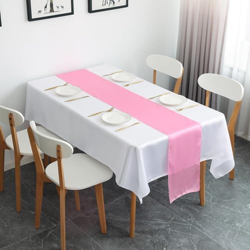 Moderner Satin-Tischläufer, perfekt für Hochzeiten und Bankette, verbessert mühelos die Ästhetik des Tischs (Dunkelrosa) von Springwillfly