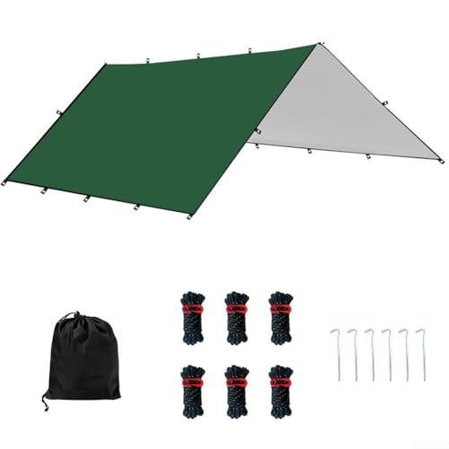 Outdoor Camping Baldachin Zelt Regen Fliegenplane für Wandern, Strand und Picknick, leicht, mit winddichten Seilen und Bodennägeln (M: 304,8 x 292,1 cm) von Springwillfly