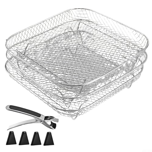 Platzsparende 3-stöckige Regale in Edelstahl-Mesh-Körben für Heißluftfritteusen-Kochen (quadratisch) von Springwillfly