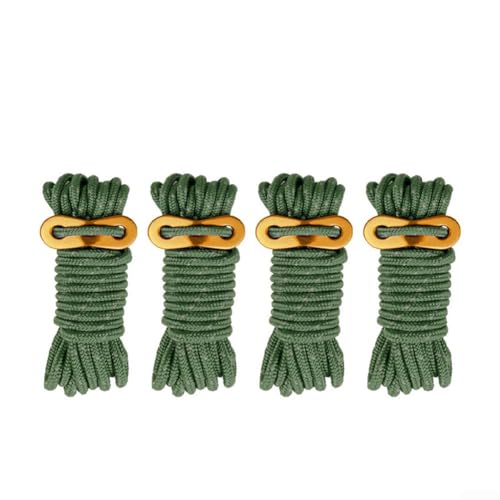 Reflektierende Abspannleine für Camping, starkes 4 mm x 4 m Seil mit einfacher Spannungsanpassung (4 Stück, Armeegrün) von Springwillfly