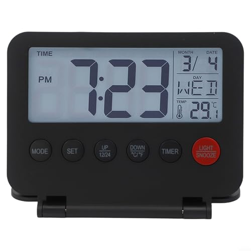 Reisewecker mit leicht ablesbarem Display, Schlummerfunktion und Temperaturfunktionen für jede Einstellung (schwarz) von Springwillfly