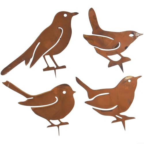 Rusty Bird Silhouetten-Set mit 4 Gartenpfählen für wunderschön gestaltete Gärten von Springwillfly