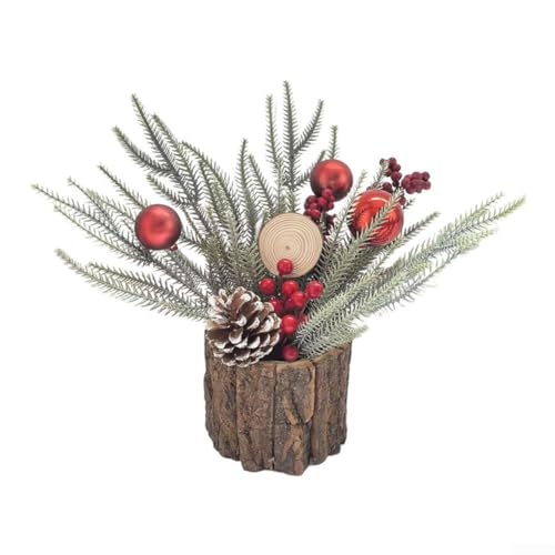 Saisonale Schreibtisch-Dekoration mit lebensechten Blättern und Mini-Weihnachtsbäumen aus Rinde und Holzfässern, für rustikale Verwendung zu Hause und im Büro (A) von Springwillfly