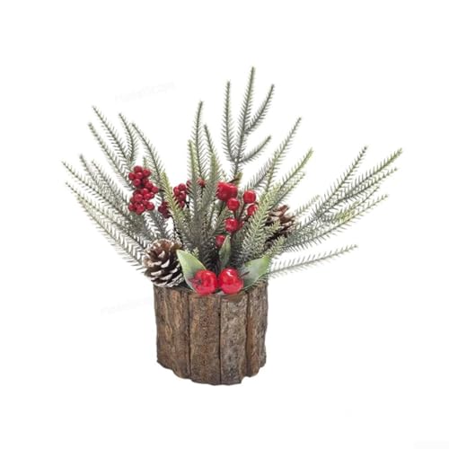 Saisonale Schreibtisch-Dekoration mit lebensechten Blättern und Mini-Weihnachtsbäumen aus Rinde und Holzfässern, für rustikale Verwendung zu Hause und im Büro (B) von Springwillfly