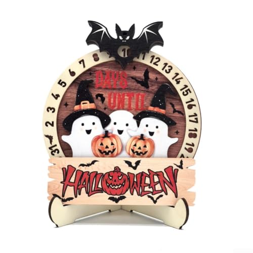 Saisonaler Halloween-Countdown-Kalender aus Holz mit einzigartiger drehbarer Funktion für Tischplatte und Regal-Dekoration für festliche Anlässe (1) von Springwillfly