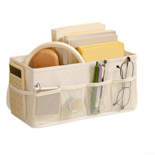 Schreibtisch-Organizer aus Stoff mit staubdichter Abdeckung, Multi-Fächer-Box für Kosmetik und Haushalt (Boxen (weiß) von Springwillfly