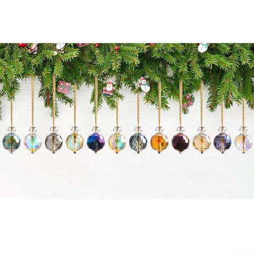 Set mit 12 Glas-Anhängern für Kristallkugel-Ornamente, hergestellt zur Verschönerung von Weihnachtsbaumschmuck mit bunten Reflexionen und Design von Springwillfly