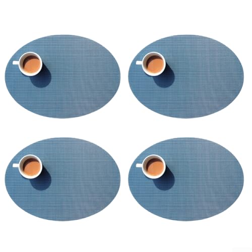 Set mit 4 hitzebeständigen Vinyl-PVC-Esstisch-Matten, 45 x 30 cm, abwischbare Tischsets für Küche oder Restaurant, wasserdicht, öldicht, Fächerform-Design (blau) von Springwillfly
