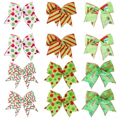 Springwillfly 12 glitzernde Weihnachtsschleifen mit Clipschlaufe zum Dekorieren von Bäumen, Girlanden, Kaminsims, Party-Hintergründen und Bastelarbeiten von Springwillfly