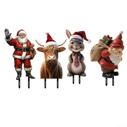 Springwillfly 4 Stück Weihnachts-Gartenschilder mit Weihnachtsmann- und Tiermotiven für den Außenbereich, Urlaubsdekoration, stabile PVC-Konstruktion Springwillfly 4 Stück Weihnachts-Gartenschilder mit Weihnachtsmann- und Tiermotiven für den Außenbereich, Urlaubsdekoration, stabile PVC-Konstruktion von Springwillfly