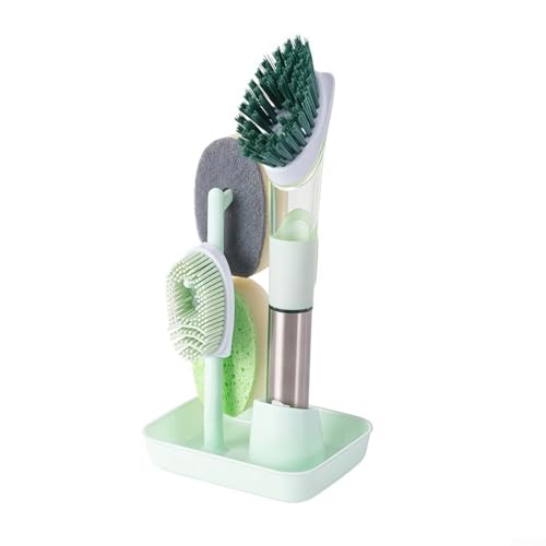 Springwillfly 4-in-1-Geschirrschrubber Set lange austauschbare Köpfe Griff Küche Geschirrbürste (grün) von Springwillfly