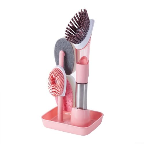 Springwillfly 4-in-1-Geschirrschrubber Set lange austauschbare Köpfe Griff Küche Geschirrbürste (hellrot) von Springwillfly