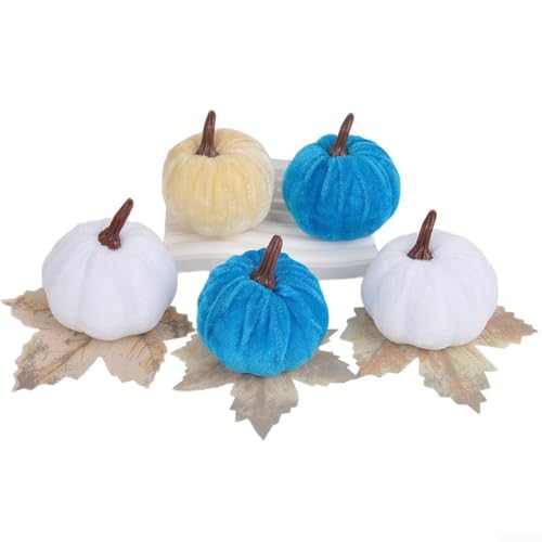 Springwillfly 5 Stück Samt-Kürbis-Ornamente 7 cm für Herbst saisonale Dekoration Halloween Party und Thanksgiving Tischdekoration (6–5) von Springwillfly