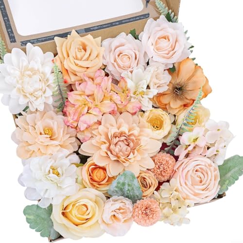 Springwillfly Dekoratives Rosen-Blumenkasten-Set aus Seide mit langen Stielen für Hochzeitsstrauß, Tischarrangement (E) von Springwillfly