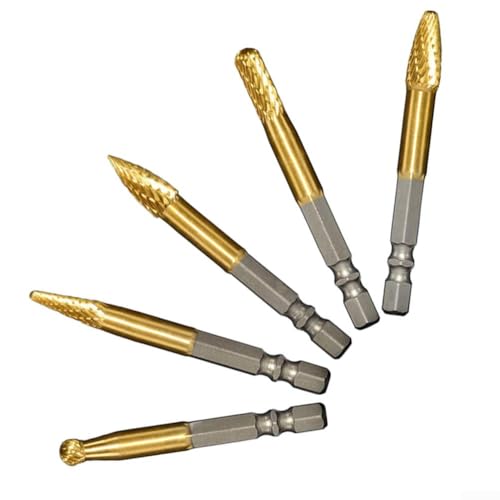 Springwillfly Drehfeilen-Frässtifte Set 5 Stück Sechskantschaft Metall Holz Gravur Schleifen Polierwerkzeuge 1/4 Zoll für Dremel Drehwerkzeuge von Springwillfly