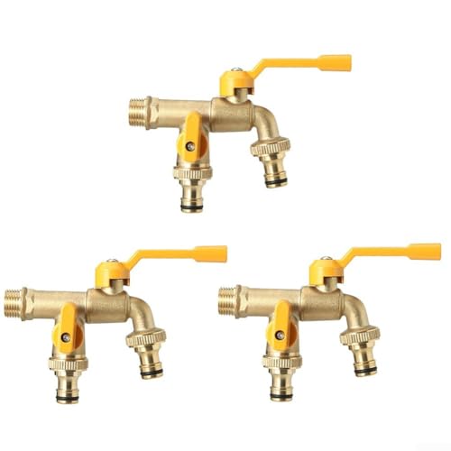 Springwillfly Gartenschlauch-Doppelhahn-Anschluss, Messing, Wasserhahn-Verteiler, 2-Wege-Gewindeadapter für Outdoor-Bewässerung, Tanksystem, 20 mm Durchmesser (1/2 x 3/4 x 3/4) von Springwillfly