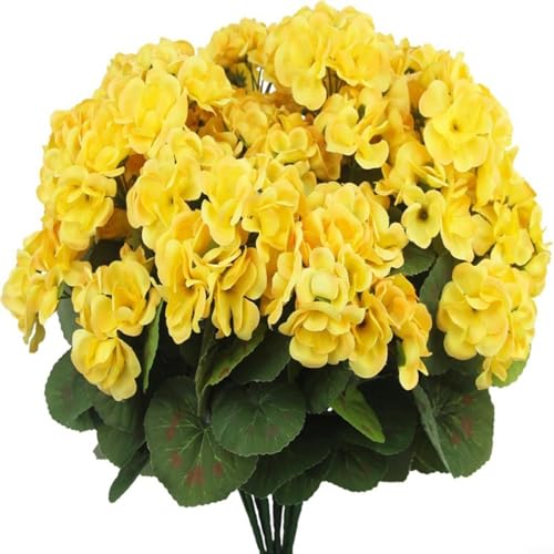 Springwillfly Künstliche Begonie Geranie Blume Home Wohnzimmer Dekoration Indoor Floral mit flexiblen Stielen 36 cm (gelb) von Springwillfly