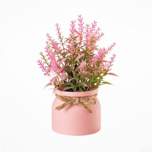 Springwillfly Künstliche Mini-Topfpflanzen, dekorative künstliche Lavendelblüten mit rustikalem Behälter für den Tisch (B) von Springwillfly