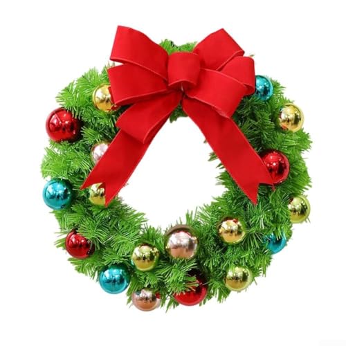 Springwillfly Künstlicher Weihnachtskranz mit Tannenzweigen, Kugeln und Schleife, 30 cm, 40 cm Durchmesser, für Urlaubsdekoration an Türen und Wänden (grün, 40 cm) von Springwillfly