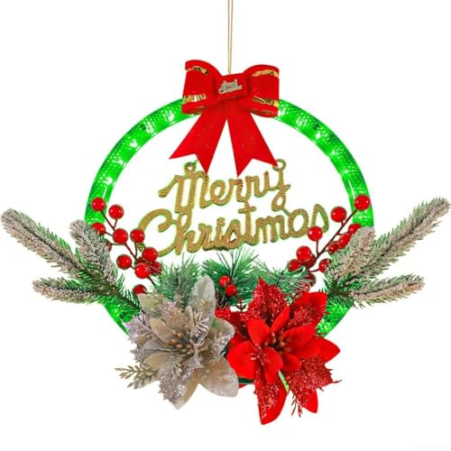 Springwillfly LED-Weihnachtskranz Türdekoration mit Lichtern für drinnen und draußen, Urlaub, Heimdekoration, Haustür, Fenster, Display, warm leuchtende Girlande, 30 x 28 cm, batteriebetrieben (2) von Springwillfly