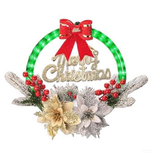 Springwillfly LED-Weihnachtskranz Türdekoration mit Lichtern für drinnen und draußen, Urlaub, Heimdekoration, Haustür, Fenster, Display, warm leuchtende Girlande, 30 x 28 cm, batteriebetrieben (1) von Springwillfly