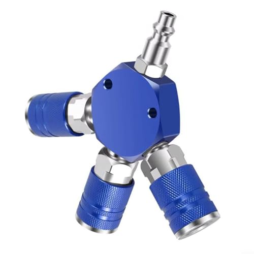 Springwillfly Luftverteiler, 3-Wege-Verteiler, 1/4 Zoll NPT mit Messing-Schnellverbindungs-Kupplungen für Luftkompressor-Leitungsverteilung (blau) von Springwillfly