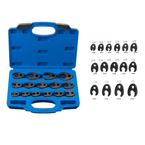 Springwillfly Metrisches Hahnenfußschlüssel-Set, 8–24 mm, offenes Ende, verchromter Stahl, für 3/8 und 1/2 Zoll Ratschenverlängerung, mit 15 Größen im Aufbewahrungskoffer Springwillfly Metrisches Hahnenfußschlüssel-Set, 8–24 mm, offenes Ende, verchromter Stahl, für 3/8 und 1/2 Zoll Ratschenverlängerung, mit 15 Größen im Aufbewahrungskoffer von Springwillfly
