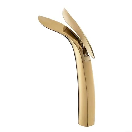 Springwillfly Moderner Messing-Waschbeckenarmatur, elegantes Weidenblatt-Design mit einfacher Warm- und Kaltwasser-Mischfunktion (Gold) von Springwillfly