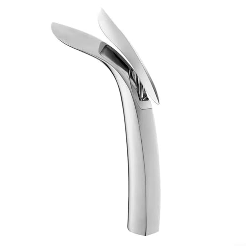 Springwillfly Moderner Messing-Waschbeckenarmatur, elegantes Weidenblatt-Design mit einfacher Warm- und Kaltwasser-Mischfunktion (Silber) von Springwillfly