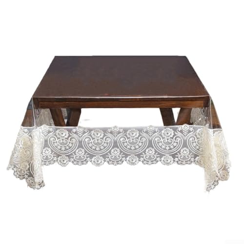 Springwillfly Rechteckige Tischdecke aus weichem PVC mit Spitzenrand, verbessert die Ästhetik des Essens (Beige B) von Springwillfly