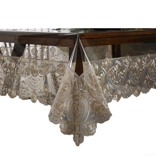 Springwillfly Rechteckige Tischdecke aus weichem PVC mit Spitzenrand, verbessert die Ästhetik des Essens (Kaffeebraun B) von Springwillfly
