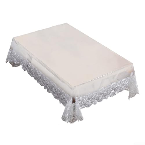 Springwillfly Rechteckige Tischdecke aus weichem PVC mit Spitzenrand, verbessert die Ästhetik des Essens (Weiß A) von Springwillfly