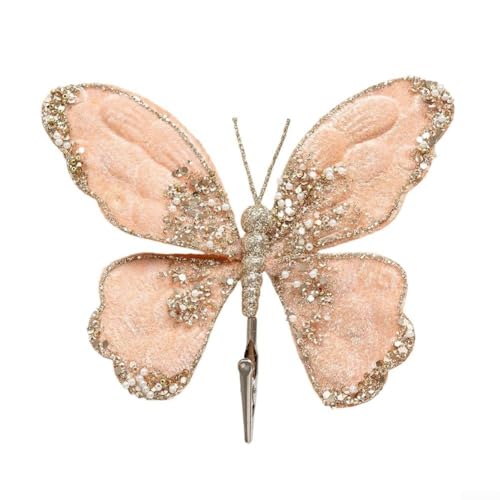 Springwillfly Samt-Weihnachts-Schmetterlings-Ornament mit Clip, Hochzeit, Zuhause, Baumdekoration, Party-Akzent, mehrere Farben erhältlich (Gold) von Springwillfly