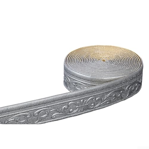 Springwillfly Schlanke selbstklebende Bordüren-Aufkleber verwandeln Ihre Wände mit wasserdichtem Schaumstoff-Baumwoll-Design (Silbergrau) von Springwillfly