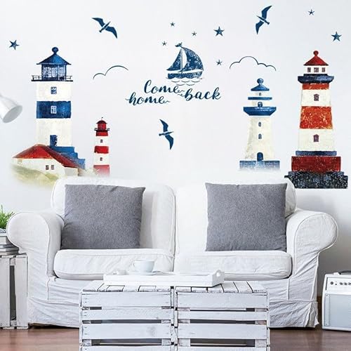 Stilvolle Wandaufkleber mit Boot und Möwe Leuchtturm, ideal für Zuhause Stilvolle Wandaufkleber mit Boot und Möwe Leuchtturm, ideal für Zuhause von Springwillfly