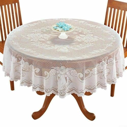 Tischdecke mit Spitzenmuster, Polyester, perfekt für festliche Anlässe wie Hochzeiten und Partys (rund: Durchmesser: 178 cm) von Springwillfly