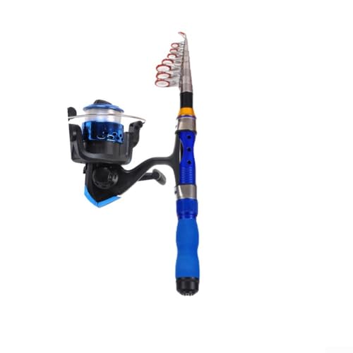 Tragbare Mini-Angelrute mit leichtgängiger Bedienung, ideal für Reise, Angeln (Blau, 1,9 m Set) von Springwillfly