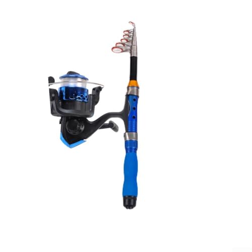Tragbare Mini-Angelrute mit leichtgängiger Bedienung, ideal für Reiseangeln (Blau, 1,5 m Set) von Springwillfly