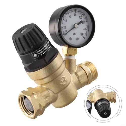 Verstellbares 86.4 cm RV Druckminderer Ventil Messing mit Manometer und zwei Filtern zur Wasserdruckregulierung Kompatibel mit 3/4 NH Schlauchgewinden Verstellbares 86.4 cm RV Druckminderer Ventil Messing mit Manometer und zwei Filtern zur Wasserdruckregulierung Kompatibel mit 3/4 NH Schlauchgewinden von Springwillfly