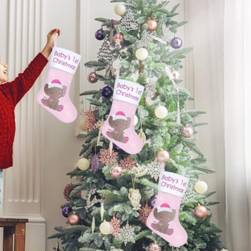 Weihnachtsstrumpf für den 1. Urlaub des Babys mit bezauberndem Elefant, weiches Tuch für den festlichen Gebrauch (Rosa) von Springwillfly