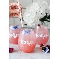 Handgedruckter Name Weinbecher | 4Er-Set - Bachelorette // Hochzeit Party Pool Personalisierte von SprinkledWithPink