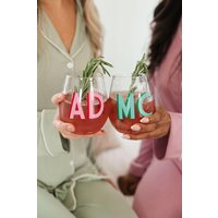 Shadow Monogram Weinbecher Ohne Stiel | 4Er Set - Bachelorette // Hochzeit Party Pool von SprinkledWithPink