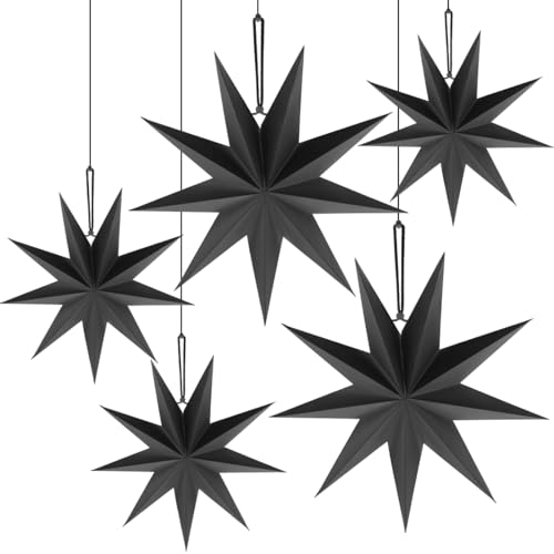 Faltstern Weihnachten, 9 zackig Papier Faltsterne, 5 Stück Schwarz Papiersterne zum Aufhängen, 2x45cm+3x30cm, Papier Weihnachtsstern Dekoration zum Fenster Advent Weihnachtsbaum Neujahrsfest Faltstern Weihnachten, 9 zackig Papier Faltsterne, 5 Stück Schwarz Papiersterne zum Aufhängen, 2x45cm+3x30cm, Papier Weihnachtsstern Dekoration zum Fenster Advent Weihnachtsbaum Neujahrsfest von Sprinlot